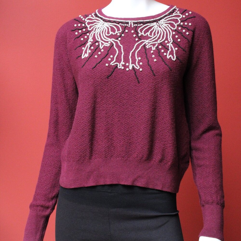Anthropologie Field Flower Beaded Sweater
